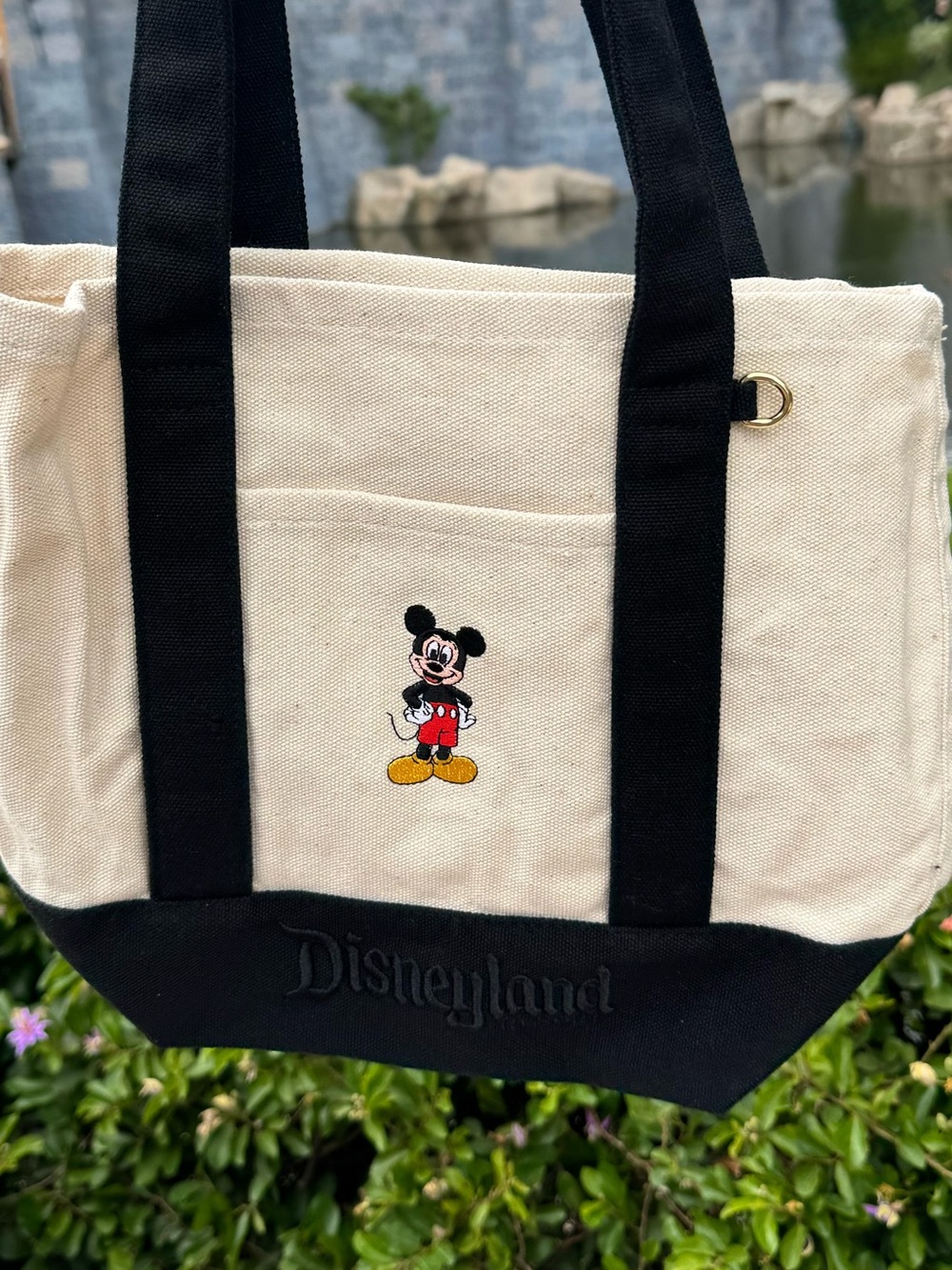 Disney Canvas Tote Bag with Mickey Embroidery - Black & Cream